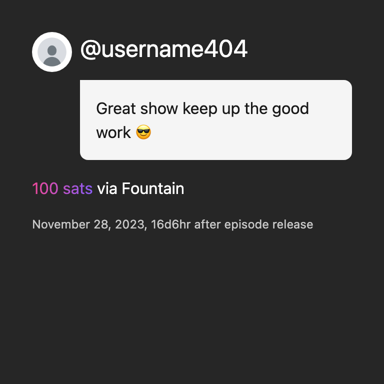 100 sats from @username404