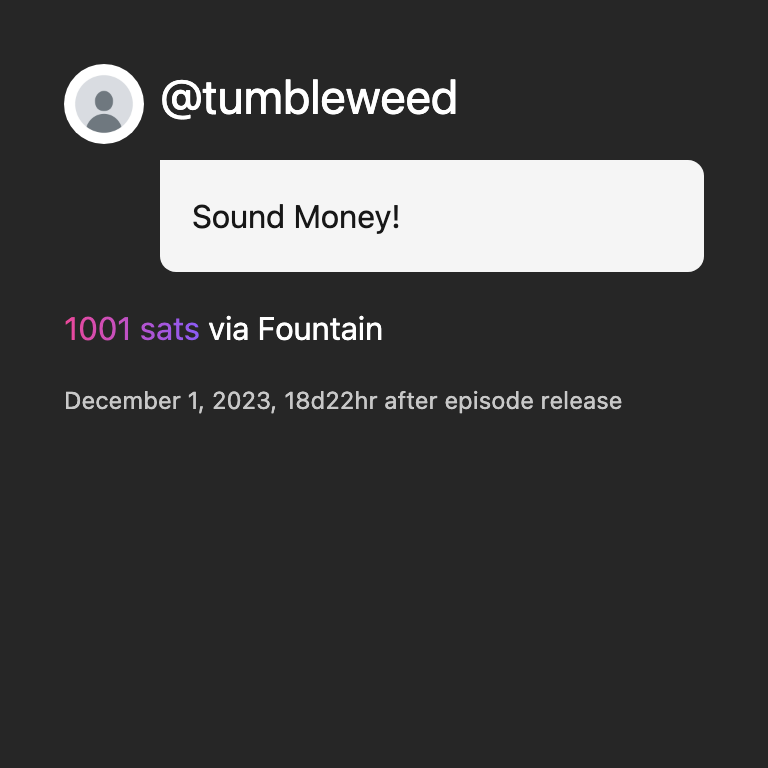 1001 sats from @tumbleweed